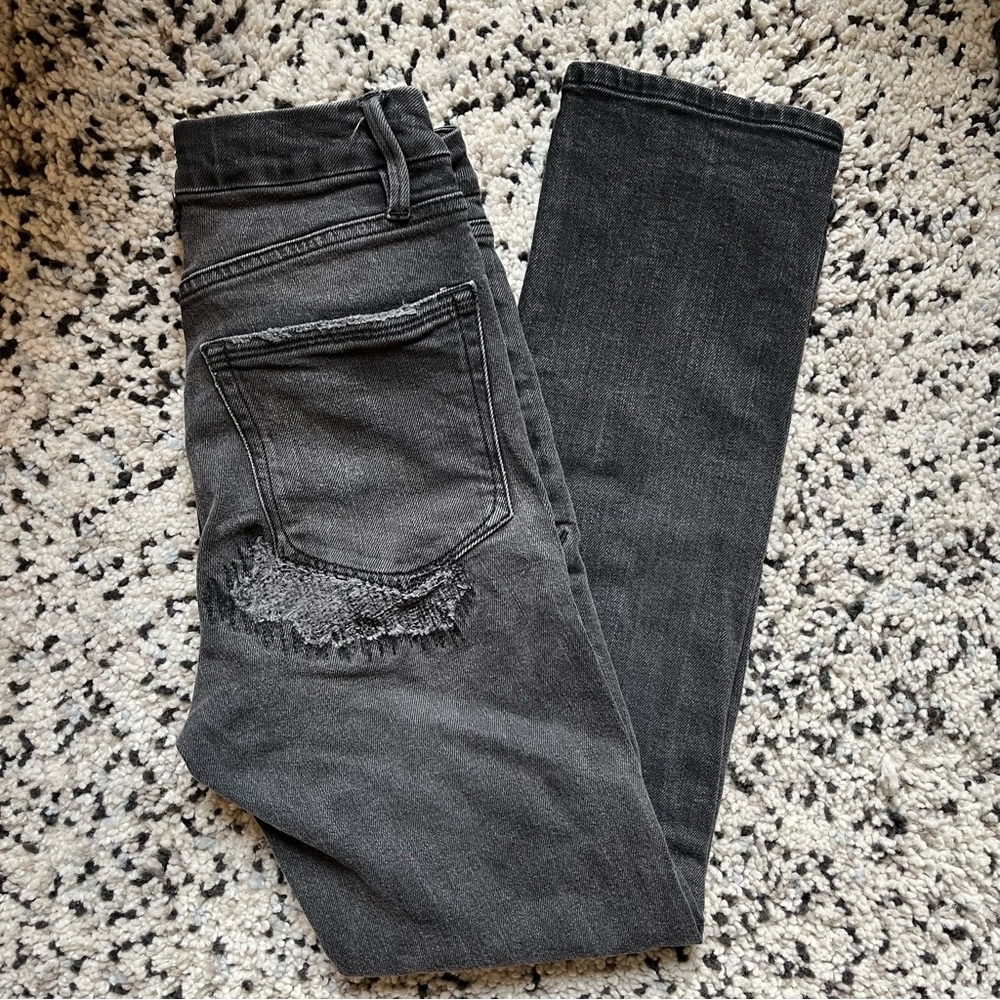 Good American straight leg distressed black gray jeans size 25 - Picture 1 of 9